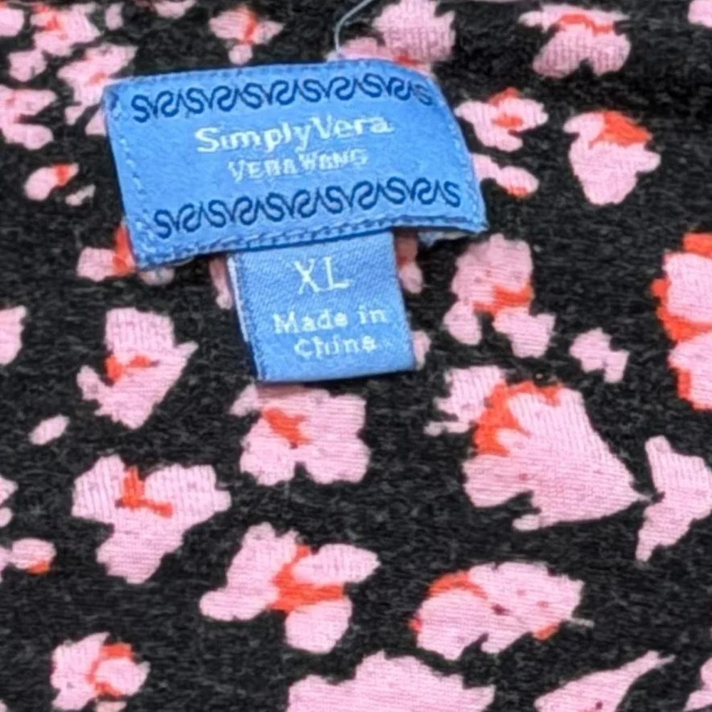 Simply Vera Vera Wang Pink & Black Floral Nightgown, Women's Size XL